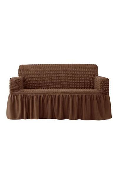 OEM Husa canapea, 3 locuri - 180x230cm, Creponat cu Volanase, Poliester cu Licra, Maro