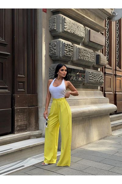 sajarsln Double Fabric Button Detailed Wide Leg Palazzo Trousers