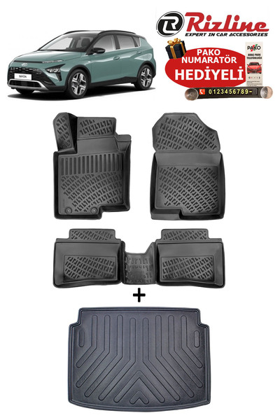 Rizline Hyundai Bayon 2021 Sonrası Havuzlu Paspas ve Bagaj Havuzu Seti HEDİYELİ