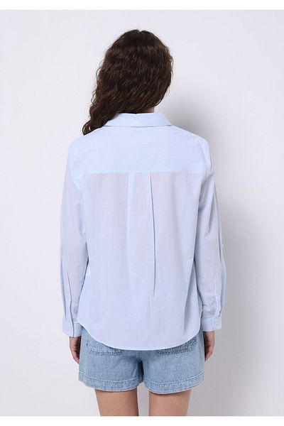 Colin's Regular Fit Shirt Neck Striped Women's Blue Roll-Up Shirt
