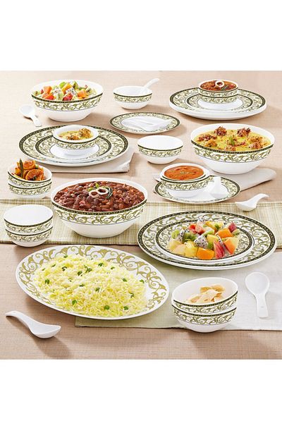 British Chef 21 Pieces Opalware Dinner Set- Microwave, Dishwasher & Frezzer Safe | Royale Dinnerware Set