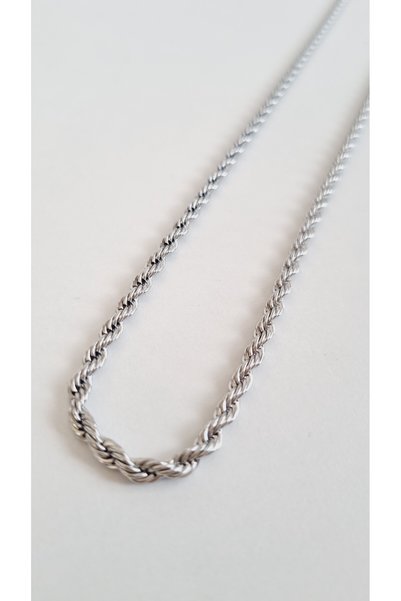 İNİTİUM 316L Stainless Steel Silver Twist Model Chain Necklace (with Gift Box)