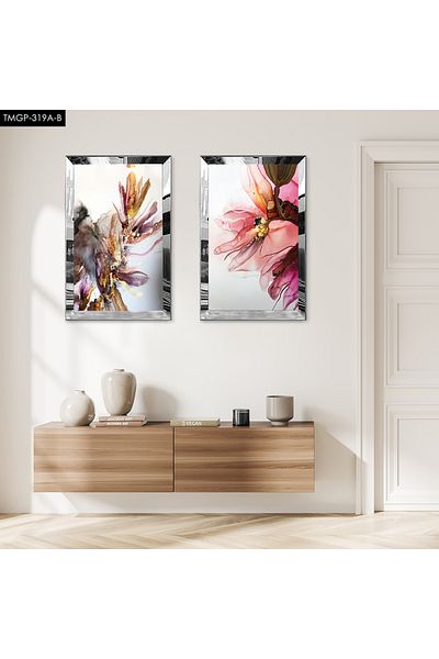 Zevahir Mobilya Dekorasyon FLORI DECORATIVE CULORI CU CADRU DE PLEXY CU Oglinda SILVER SET DE MASA MDF DUBLA