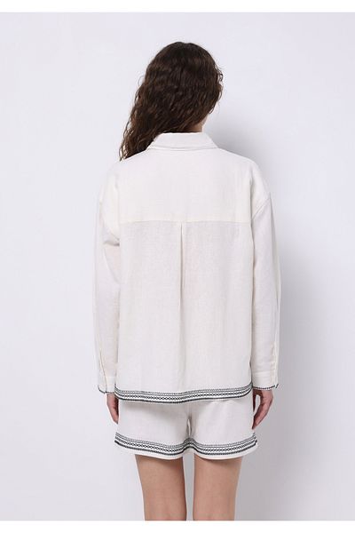 Colin's Regular Fit Shirt Neck Embroidered Women's White Long Sleeve Shirt