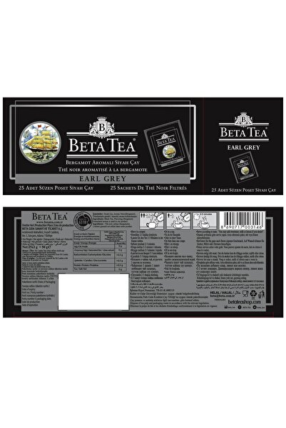 Beta Tea Beta Earl Grey Bardak Poşet 25 X 2 gr (BERGAMOT - TOMURCUK ÇAYI)