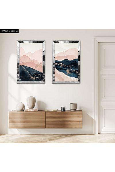Zevahir Mobilya Dekorasyon SET DE MASA DECORATIVĂ MOUNTAIN MAZARĂ DUALĂ MDF CU CADRU DE PLEXY CU OZNĂ DE ARGINTĂ FOND ALB