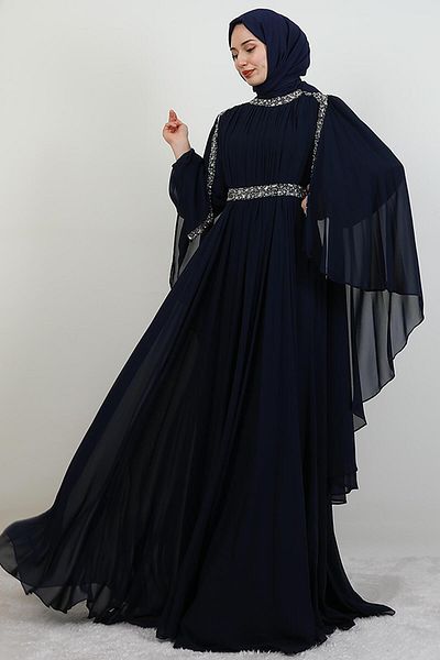 GİYZAMİLA Βραδινό φόρεμα Tutku Chiffon Navy Blue