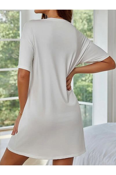 modaserdem Women's Short Sleeve Text Printed Basic Mini Dress