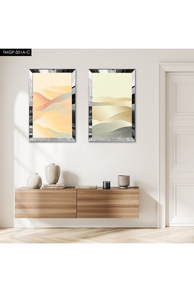 Zevahir Mobilya Dekorasyon SET DE MASA MDF DUBLA MODERN WAVE SAND CU CADRU DE PLEXY CU Oglinda SILVER