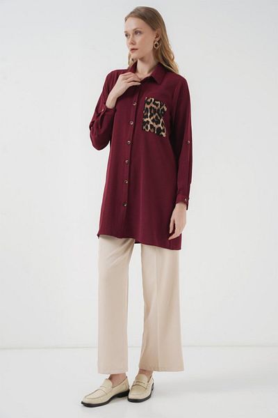 MODAVERA 5851 Pocket Detailed Shirt Tunic - Claret Red