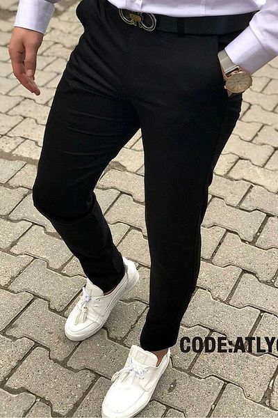 Gussi Men's Black Color Quality Flexible Lycra Slim Fit Linen Trousers