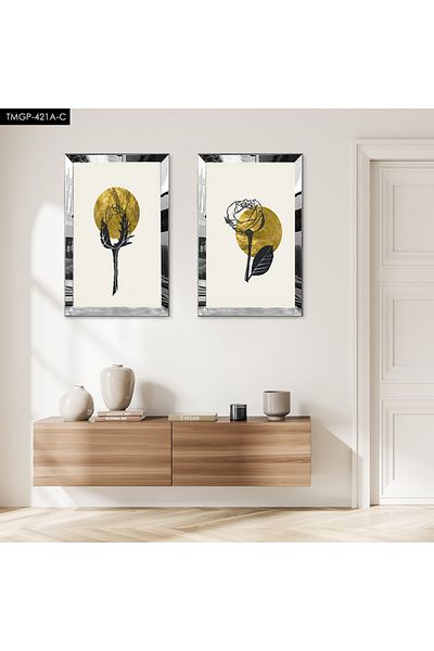 Zevahir Mobilya Dekorasyon SET DE TABLĂ MDF DUALĂ PLANT MODERN ABSTRACT CU CADRU DE PLEXY CU OZNĂ DE ARGINTI Fundal alb