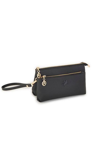 Nas Bag Geantă de damă și clutch cu curea pentru încheietura mâinii și încrucișată, naturală neagră (24x15 cm)