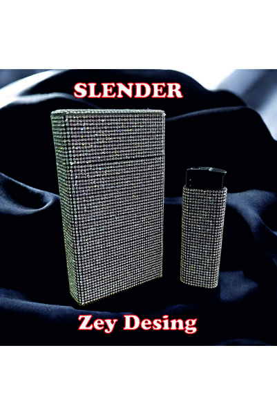 Zey Desing Şıklığın En Parlak Hali: İnce Gümüş Taşlı Sigara Kutusu & Çakmak Seti Slender