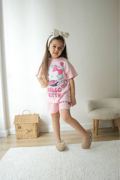 jeliboomkidswear Girl's Hello Kity Printed Shorts Bottom Top Summer 2-Piece Set