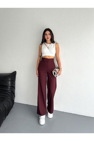 DeChival Cirted Fabric Pants / Women's Fabric Pants Wide Legs