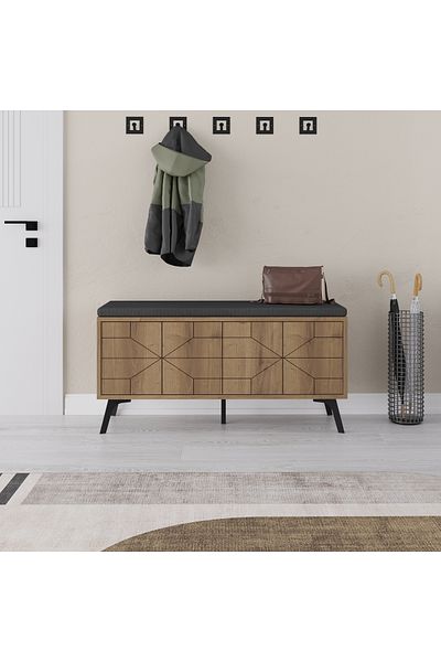 Mourah Home Modern Dune 8 Pair Shoe Cabinet with Fabric Seat and 4 Doors - 107cm W - Dark Oak
