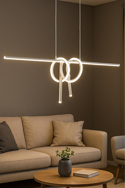 Modavize Martinez Modern Tasarım Yatak Odası - Salon - Mutfak Yemek Masası Renk Beyaz Ledli 2 Li Avize