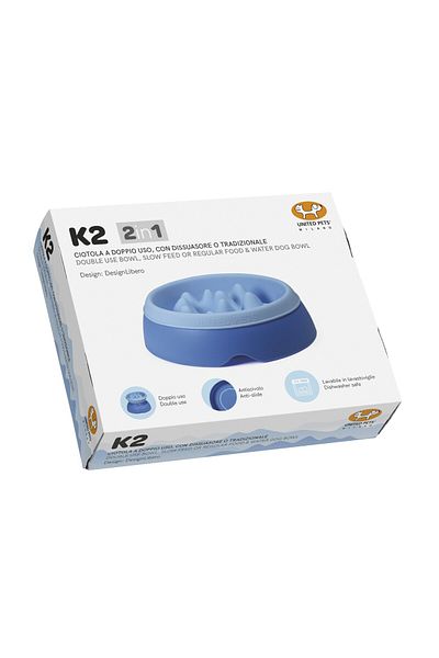 UNITED PETS Bol pentru caini, K2 Dog slow feeder, hranire lenta, albastru