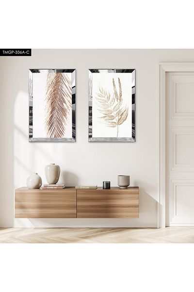 Zevahir Mobilya Dekorasyon SET DE TABLĂ MDF DUALĂ MODERNĂ ABSTRACTĂ FLORALĂ CU CADRU DE PLEXY CU OZNĂ DE ARGINTI Fundal alb