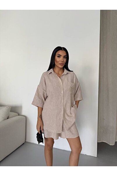POİSE Linen Shirt and Shorts Two Piece Set