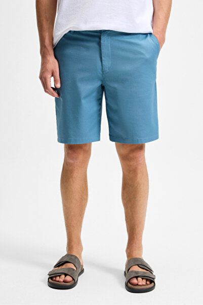 GRIMELANGE TEEMO Erkek Yanları Cepli Fermuarlı Likralı Slim Fit İndigo Şort