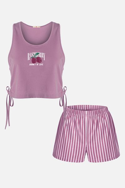 koza iç giyim Women's Cotton Side Tie Gathered Shorts Pajama Set