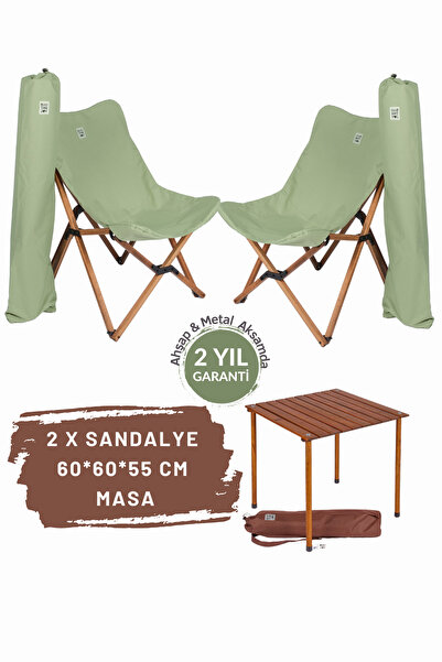 Bag The Joy Ahşap Katlanır Kamp Masa Sandalye Seti 60x60x55 cm | Bahçe ,Balko...