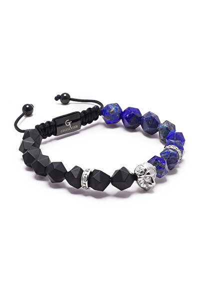 GT Collection GT Collection, Pánský náramek s lví hlavou a lápisem, energetickými kameny ONIX, univerzální velikost a nastavitelná šňůrka