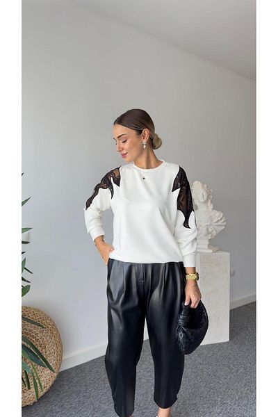 QİMYA BUTİK Klein Women's Premium Sweatshirt with Lace Detail on Shoulder and Back