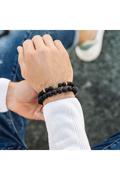 GT Collection GT Collection, Pánský náramek s leopardím vzorem a energetickými kameny ČERNÉHO ONYXU, univerzální velikost a nastavitelná šňůrka