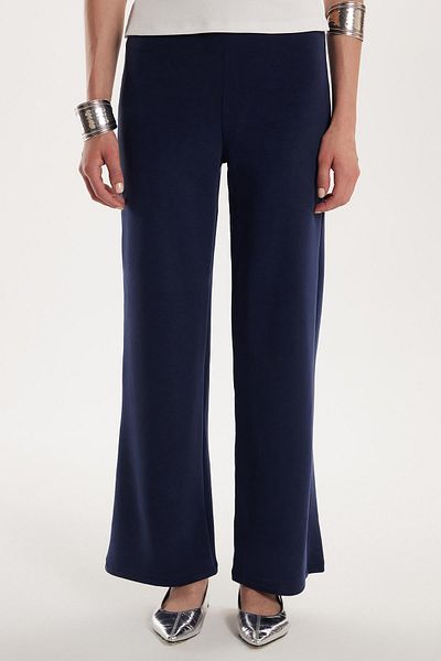 Tudors Women's Relax Fit Relaxed Cut Elastic Wide Leg Modal Navy Blue Trousers