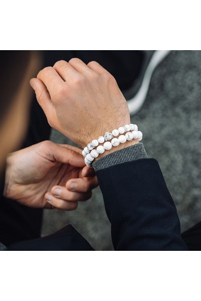 GT Collection GT Collection, Ανδρικό Βραχιόλι με Κεφαλή Λεοπάρδαλης και ΛΕΥΚΕΣ Ενεργειακές Πέτρες HOWLITE, Ένα Μέγεθος & Ρυθμιζόμενο