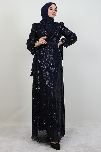 GİYZAMİLA Φόρεμα με ντραπέ στήθος V Navy Blue