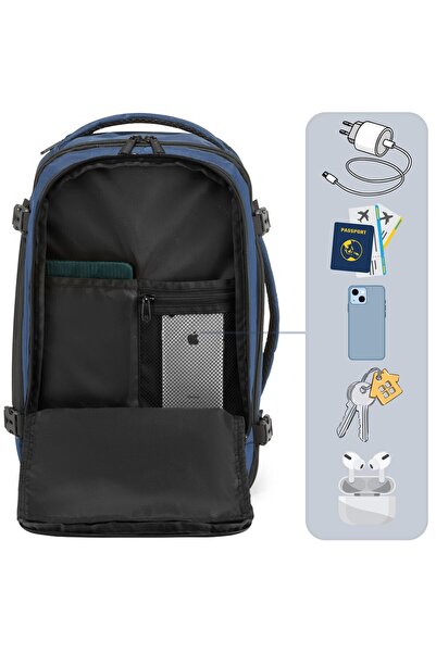 zagatto Σακίδιο πλάτης ταξιδιού, μπλε, χειραποσκευή καμπίνας, 40x20x25 cm, Wizz Air/ Ryanair, 10kg, ZG925