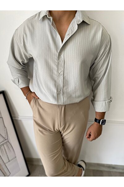 bonnline Striped Oversize Draped Shirt