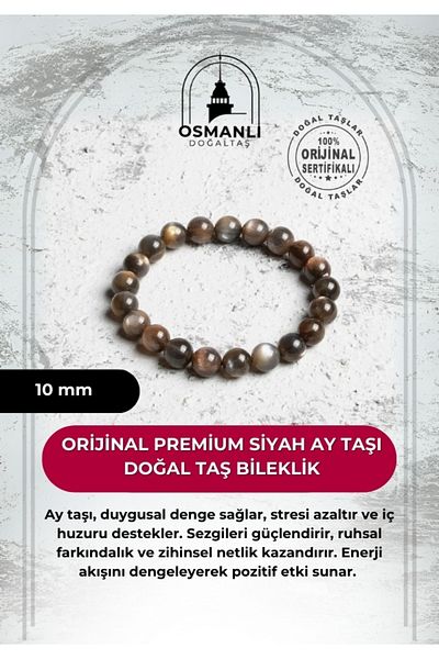 OSMANLI DOĞAL TAŞ Certified Original Premium Black Moon Stone Natural Stone Bracelet