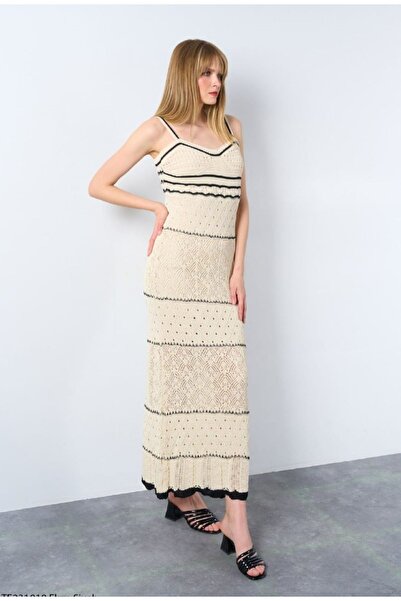 Qu Style Strappy Long Knitwear Dress - Half Lined and Openwork