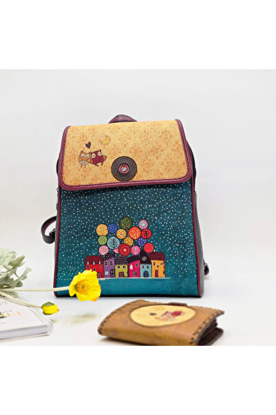 HOODİEMOUSE Owl Figured Cover Backpack Black, Wallet Mustard Ethnic Bohemian Style Wallet Combination