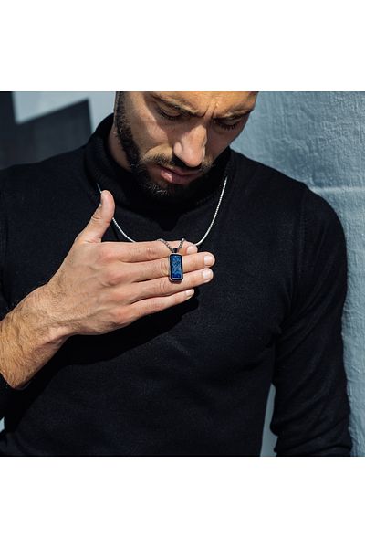 GT Collection Pánsky strieborný náhrdelník s obdĺžnikovým príveskom z lapis lazuli a energetických kameňov, univerzálna veľkosť