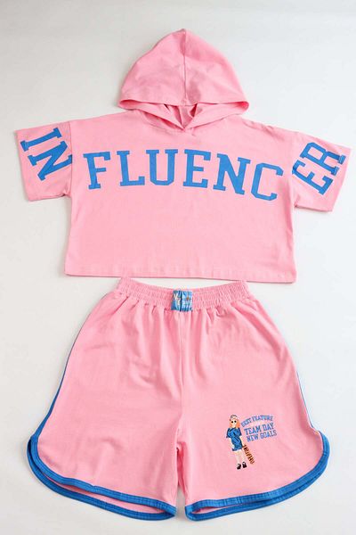 Pijamella Girl's Hooded Shorts Top and Bottom Set-10-13 Years