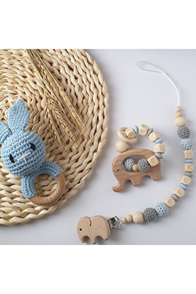 Little Cloud مشبك مصاصة خشبي مع فيل (مع ميزة نقش اسم الطفل)