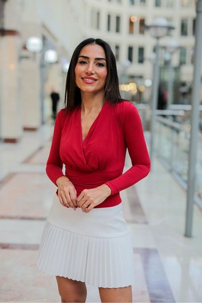 QİMYA BUTİK Miss Neşem Women's Padded Lycra Double Breasted Long Sleeve Sanndy Blouse