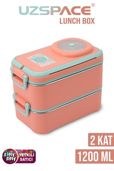 Uzspace 1200 ml Two Layers Four Compartments Stainless Steel Lunch Box New Generation Lunch Box - with Sauce Bowl Model -