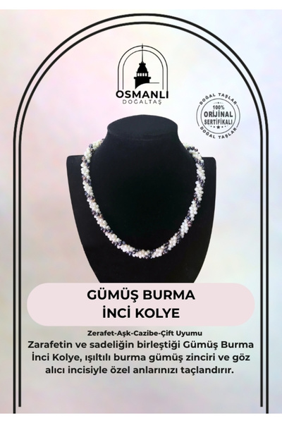 OSMANLI DOĞAL TAŞ Sertifikalı Hakiki Orijinal Gümüş Burma İnci Kolye