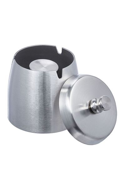 Relaxdays Stainless steel ashtray with lid, windproof, modern, gray, 9 x 7.5 cm