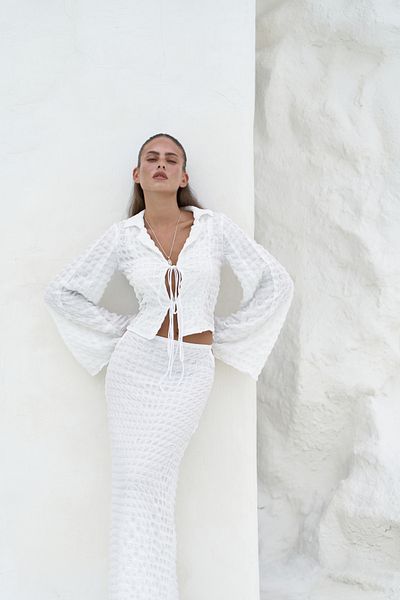 MAİ COLLECTİON Rania Ecru Shirt Skirt Set
