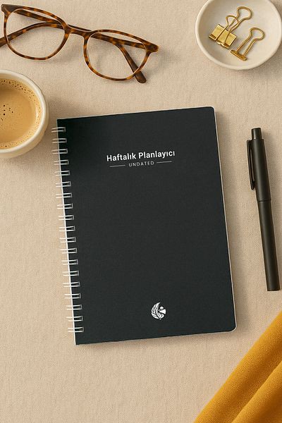 inkglo Неограничен седмичен месечен планер, дневен ред, проследяване на навици, спирален тефтер A5 с черна корица