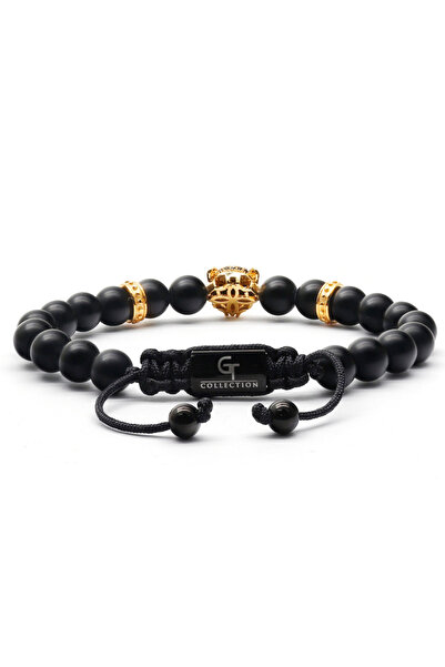 GT Collection GT Collection, Pánský náramek s leopardím vzorem a energetickými kameny ČERNÉHO ONYXU, univerzální velikost a nastavitelná šňůrka