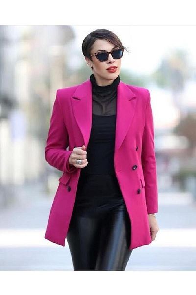 PARKDERİN Blazer Young Plus Size cu detaliu cu nasturi negri